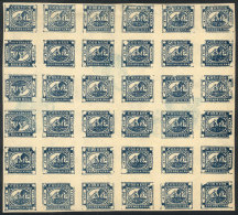 GJ.5, 2P. Blue, Arata REPRINT, Complete Sheet With 36 Different Types, Including Several TETE-BECHES At Top Left,... - Buenos Aires (1858-1864)