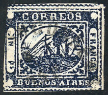GJ.11, IN Ps. Blue, Nice Example With 3 Ample Margins! - Buenos Aires (1858-1864)