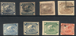 GJ.12, Genuine Stamp But Torn And Coarsely Repaired (mounted On Thick Paper) + 7 Forged Barquitos, Very Interesting... - Buenos Aires (1858-1864)