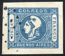 GJ.17, 1P. Blue, Superb Example With Very Large Margins, Fantastic! - Buenos Aires (1858-1864)