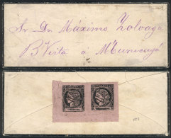 GJ.8, Dull Rose, Very Nice Pair Franking A Mourning Cover On Back (detached And Hinged Back In Place), VF Quality! - Corrientes (1856-1880)