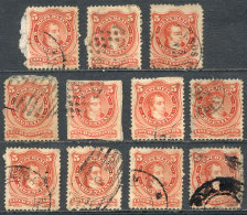 GJ.37, 1867 5c. Rivadavia, Groundwork Of Horizontal Lines ("jorobita"), 11 Used Examples With Varied Cancels, Some... - Altri & Non Classificati