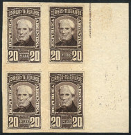 GJ.118, 1889 20P. Brown, PROOF In Very Dark Brown, Block Of 4 Printed On Thin Paper, Unlisted By Kneitschel,... - Autres & Non Classés