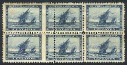 GJ.136, 1892 5c. Columbus Ships, Block Of 6 With Vertical Perforation Strongly Shifted Between The First And Second... - Otros & Sin Clasificación