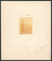 GJ.318, 1911 12c. Plowman, DIE PROOF In Orange, Printed On Thin Paper Mounted On Card, Signed By The Artist... - Otros & Sin Clasificación