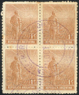 GJ.320, Block Of 4 With Extremely Rare Violet Datestamp Of Traveling PO: "CORREO ENTRE MERLO Y PONTEVEDRA -... - Autres & Non Classés