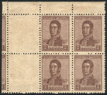 GJ.466CZ, 1918 2c. San Martín, Block Of 4 With Labels At Left, Also  With Part Of 2 Other Stamps Printed In... - Sonstige & Ohne Zuordnung