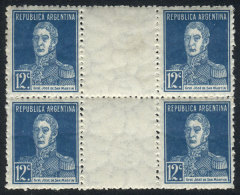 GJ.569EV, 1923 12c. San Martín With Period, Block Of 4 WITH VERTICAL GUTTER, Excellent Quality, GJ Catalog... - Andere & Zonder Classificatie