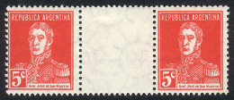 GJ.599EV, 1924 San Martín 5c. W/o Period, Horizontal GUTTER Pair, Excellent Quality, GJ Catalog Value... - Autres & Non Classés