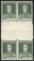 GJ.600EHB, 1924 San Martín W/o Period 10c., Block Of 4 With WHITE HORIZONTAL GUTTER, Excellent Quality,... - Andere & Zonder Classificatie
