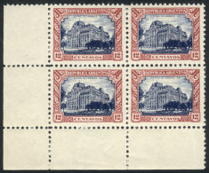 GJ.624, 1926 12c. Post Office, Unadopted ESSAY Printed On Gummed And Perforated Paper, Chestnut And Blue, MNH Block... - Otros & Sin Clasificación