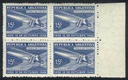 GJ.867, 1942 Discovery Of America 450th Anniversary, Never Hinged Block Of 4, Superb, Catalog Value US$280. - Altri & Non Classificati