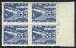 GJ.867, 1942 Discovery Of America 450th Anniversary, Never Hinged Block Of 4, Superb, Catalog Value US$280. - Andere & Zonder Classificatie