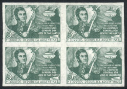 GJ.952P (Sc.570), 1947 San Martín With Watermark, IMPERFORATE BLOCK OF 4, Superb, GJ Catalog Value US$40. - Altri & Non Classificati