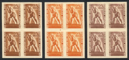 GJ.956, 1948 American Indian Day, 3 TRIAL COLOR PROOFS, Blocks Of 4 Of Excellent Quality, Very Rare! - Otros & Sin Clasificación