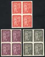 GJ.1001 (Sc.598), 1951 Women's Political Rights, 3 TRIAL COLOR PROOFS, VF Quality Blocks Of 4, Very Rare! - Other & Unclassified