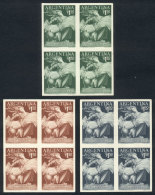 GJ.1032 (Sc.643), 1954 Buenos Aires Grain Exchange, 3 TRIAL COLOR PROOFS, Blocks Of 4 Of Very Fine Quality,... - Otros & Sin Clasificación