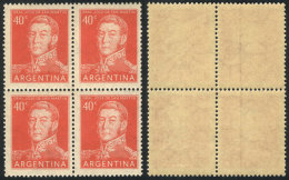 GJ.1041b, 40c. San Martín, Block Of 4, 2 Stamps With VERTICAL LINE WATERMARK, VF Quality, Rare! - Autres & Non Classés