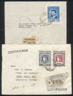 GJ.1073/5, 1956 Corrientes Stamp Exposition, Set Of 3 Values From The Souvenir Sheet, On A Cover And A Front Of... - Altri & Non Classificati