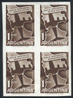 GJ.1103P (Sc.672), 1958 Airplane Flying Over Argentina And Bolivia, IMPERFORATE BLOCK OF 4, Little Defect, Very... - Other & Unclassified