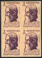 GJ.1215 (Sc.728), 1961 Rabindranath Tagore, Very Rare TRIAL COLOR PROOF, Block Of 4 Of Excellent Quality! - Sonstige & Ohne Zuordnung