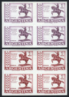 GJ.1216 (Sc.729), 1961 Statue Of San Martín On Horse, 2 TRIAL COLOR PROOFS, Blocks Of 4 Of VF Quality, Rare! - Otros & Sin Clasificación