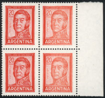 GJ.1310, 20P. San Martín, Block Of 4 With VARIETY: Left Stamps In Normal Color, And The Right Stamps In A... - Otros & Sin Clasificación