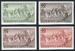 GJ.1449 (Sc.861), 1968 Battle Of Maipú, 4 Imperforate TRIAL COLOR PROOFS On Normal Paper With Gum And... - Other & Unclassified