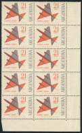 GJ.1256, 1963 21P. Stylized Airplane, Block Of 10 Stamps (lower Right Sheet Corner), Orange And Light Gray Colors... - Posta Aerea