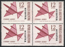 GJ.1337A, 1965 12P. Stylized Airplane, Block Of 4 With MUESTRA Overprint, Excellent Quality, Rare! - Luftpost