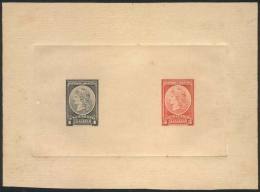 GJ.35 + 37, Multiple DIE PROOF (1c.+ 5c.) In Gray And Red, Printed On Opaque Card, Excellent Quality, Very Rare! - Oficiales