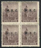 GJ.574, 1911 Plowman 2c. Overprinted M.R.C., Block Of 4, Very Fine Quality (bottom Stamps Are Unmounted), Rare,... - Servizio