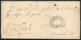 Folded Cover Used In 1850s (genuine), With A FORGED Pre-stamp Mark "CORDOBA - FRANCA" In Black, Produced By Abarca... - Otros & Sin Clasificación