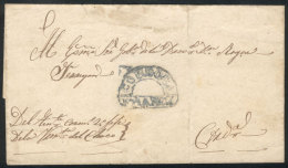 Folded Cover Used In 1850s (genuine), With A FORGED Pre-stamp Mark "CORDOBA - FRANCA" In Blue, Produced By Abarca... - Autres & Non Classés
