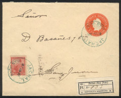5c. Stationery Envelope + 30c. Seated Liberty (GJ.231) Sent By Registered Mail From JACHAL (blue-gren) To San Jaun... - Altri & Non Classificati