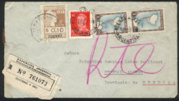 Registered Cover Sent From Buenos Aires To Gral. Alvear (Mendoza) On 16/MAR/1957 And Returned To Sender, Franked... - Autres & Non Classés