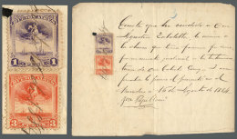 Document Of The Year 1884 With Revenue Stamps Of The Province Of Buenos Aires 1P. + 3P., Rare! - Autres & Non Classés