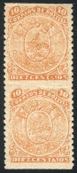 Sc.38, 1893 10c. Coat Of Arms, Lithographed, Vertical Pair IMPERFORATE Horizontally, VF Quality, Unlisted By Scott! - Bolivië