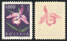 Sc.462, 1962 1,000B. Orchid With VARIETY: Offset Impression Of The Flower On Back, VF! - Bolivia