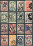 Lot Of Many Stamps From The 1897 Issue (Yvert 46/51, Up To 50c., Several Of Each Value), Including Color Varieties... - Bolivië