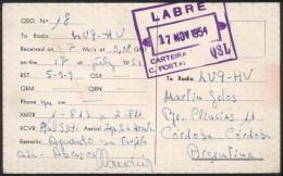 QSL Card Sent From Rio To Argentina On 17/NO/1954, Stampless, With Special Violet Mark, VF Quality! - Brieven En Documenten