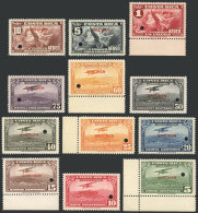 Sc.C15/C27 (without C24), 1934 Airplane And Allegory Of Flight, 12 Values Of The Set Of 13 (1C. Missing) With... - Costa Rica