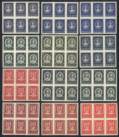 Sc.56/58, 1943 The Set Of 3 Values, Each In 4 IMPERFORATE BLOCKS OF 6, Trial Color Proofs, Excellent Quality, Very... - Croazia