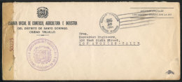 Official Cover Sent From Ciudad Trujillo To USA On 18/DE/1944, With Censor Label Of World War II, VF! - Dominicaanse Republiek