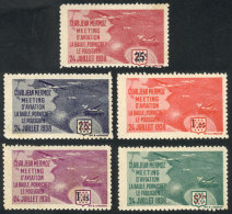 24 July 1938, Club Jean Mermoz, Meeting D'aviation - La Baule, Pornichet, Le Pouliguen, Complete Set Of 5 Unmounted... - Altri & Non Classificati