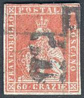 Sc.9, 1851 60Cr. Red, Used, With Minor Repaired Defects, Excellent Appeal, One Of The Most Rare Stamps Of Italian... - Toskana