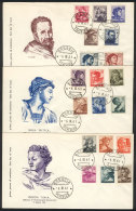 3 FDC Covers With The 1961 Complete Set Of Michelangelo Of 19 Values, VF Quality! - Non Classés