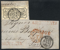 Fragment Of A Letter Sent By Insured Post From Roma To Paris On 22/FE/1855, With A Pair Of Sc.9 Of Vatican States,... - Zonder Classificatie