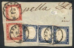 Fragment Of A Folded Cover Posted In Brescia, Franked By Sc.12 X3 + Sc.13 X2 Of Sardinia, Total Postage 1L. 40c.,... - Sin Clasificación