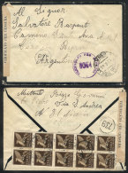 Mourning Cover Sent From Enna To Argentina On 12/AU/1945, Franked On Reverse With Block Of 10 Stamps Of 50c. POSTA... - Sin Clasificación